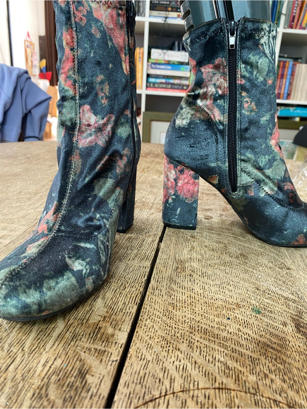 Floral Print Stretch Sock Boot in Black and Green
